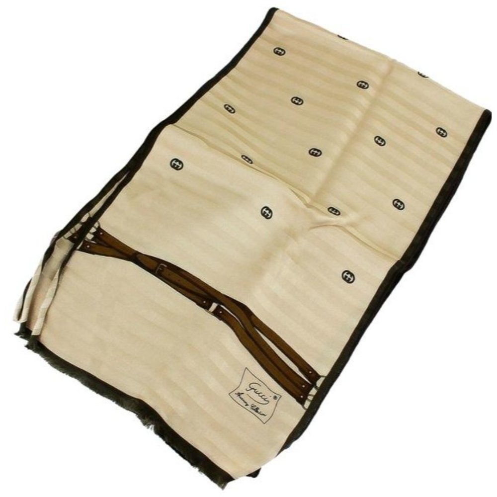 LA-Gucci Brown Ivory Logo Equestrian Silk Jacquard